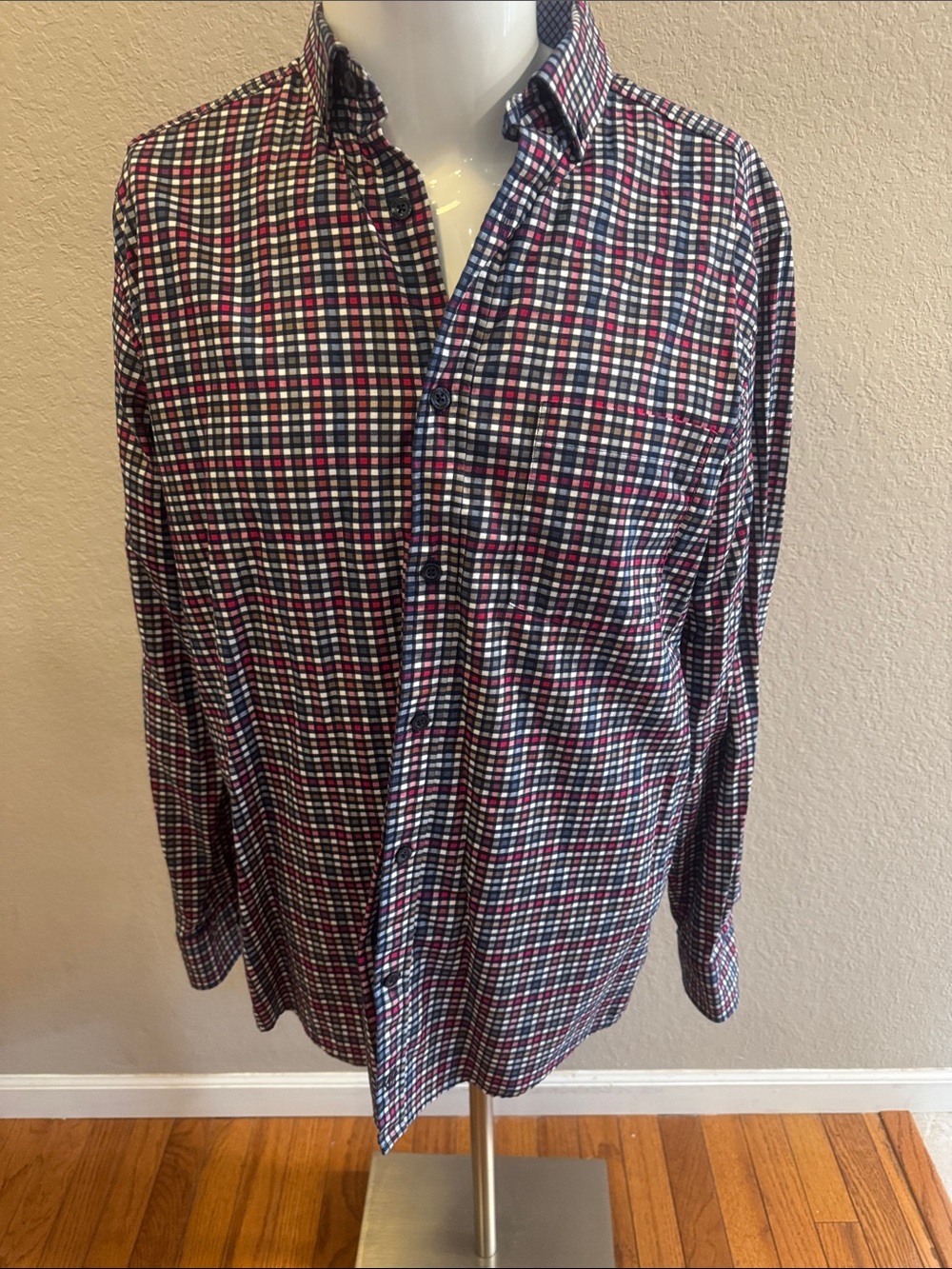 Johnston & Murphy Men's Check Button-Down Shirt in Red, Blue & White size medium